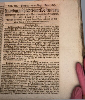 Augsburgische Ordinari Postzeitung von Staats-, gelehrten, historisch- u. ökonomischen Neuigkeiten (Augsburger Postzeitung) Samstag 9. August 1817