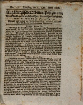 Augsburgische Ordinari Postzeitung von Staats-, gelehrten, historisch- u. ökonomischen Neuigkeiten (Augsburger Postzeitung) Dienstag 14. Oktober 1817