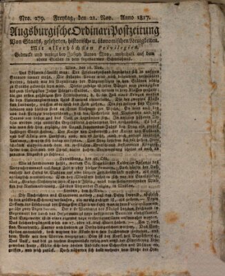 Augsburgische Ordinari Postzeitung von Staats-, gelehrten, historisch- u. ökonomischen Neuigkeiten (Augsburger Postzeitung) Freitag 21. November 1817