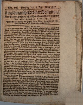 Augsburgische Ordinari Postzeitung von Staats-, gelehrten, historisch- u. ökonomischen Neuigkeiten (Augsburger Postzeitung) Samstag 13. Dezember 1817