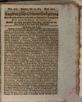 Augsburgische Ordinari Postzeitung von Staats-, gelehrten, historisch- u. ökonomischen Neuigkeiten (Augsburger Postzeitung) Freitag 19. Dezember 1817