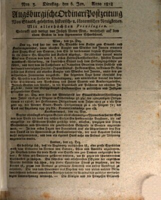 Augsburgische Ordinari Postzeitung von Staats-, gelehrten, historisch- u. ökonomischen Neuigkeiten (Augsburger Postzeitung) Dienstag 6. Januar 1818