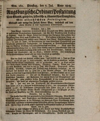 Augsburgische Ordinari Postzeitung von Staats-, gelehrten, historisch- u. ökonomischen Neuigkeiten (Augsburger Postzeitung) Dienstag 7. Juli 1818