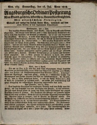 Augsburgische Ordinari Postzeitung von Staats-, gelehrten, historisch- u. ökonomischen Neuigkeiten (Augsburger Postzeitung) Donnerstag 16. Juli 1818