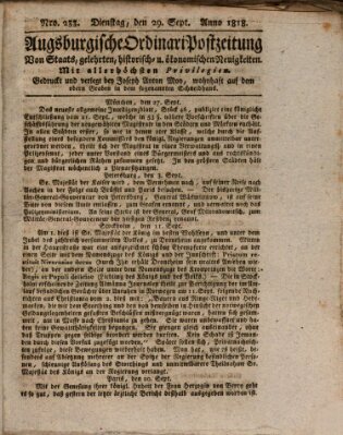 Augsburgische Ordinari Postzeitung von Staats-, gelehrten, historisch- u. ökonomischen Neuigkeiten (Augsburger Postzeitung) Dienstag 29. September 1818