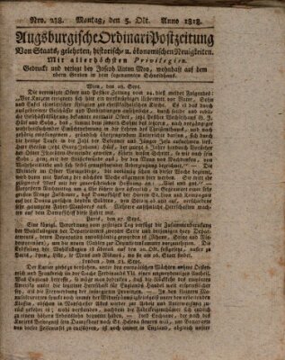 Augsburgische Ordinari Postzeitung von Staats-, gelehrten, historisch- u. ökonomischen Neuigkeiten (Augsburger Postzeitung) Montag 5. Oktober 1818
