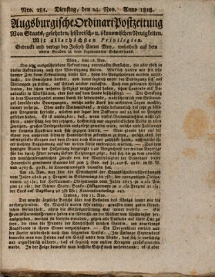 Augsburgische Ordinari Postzeitung von Staats-, gelehrten, historisch- u. ökonomischen Neuigkeiten (Augsburger Postzeitung) Dienstag 24. November 1818