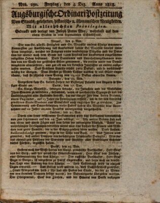 Augsburgische Ordinari Postzeitung von Staats-, gelehrten, historisch- u. ökonomischen Neuigkeiten (Augsburger Postzeitung) Freitag 4. Dezember 1818
