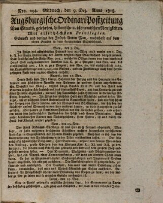 Augsburgische Ordinari Postzeitung von Staats-, gelehrten, historisch- u. ökonomischen Neuigkeiten (Augsburger Postzeitung) Mittwoch 9. Dezember 1818