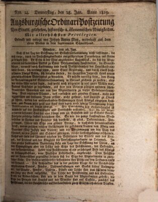 Augsburgische Ordinari Postzeitung von Staats-, gelehrten, historisch- u. ökonomischen Neuigkeiten (Augsburger Postzeitung) Donnerstag 28. Januar 1819
