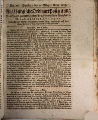 Augsburgische Ordinari Postzeitung von Staats-, gelehrten, historisch- u. ökonomischen Neuigkeiten (Augsburger Postzeitung) Dienstag 9. März 1819