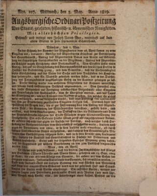 Augsburgische Ordinari Postzeitung von Staats-, gelehrten, historisch- u. ökonomischen Neuigkeiten (Augsburger Postzeitung) Mittwoch 5. Mai 1819