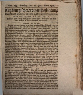 Augsburgische Ordinari Postzeitung von Staats-, gelehrten, historisch- u. ökonomischen Neuigkeiten (Augsburger Postzeitung) Dienstag 22. Juni 1819