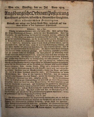 Augsburgische Ordinari Postzeitung von Staats-, gelehrten, historisch- u. ökonomischen Neuigkeiten (Augsburger Postzeitung) Dienstag 20. Juli 1819