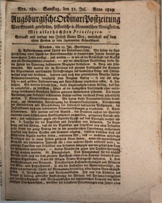 Augsburgische Ordinari Postzeitung von Staats-, gelehrten, historisch- u. ökonomischen Neuigkeiten (Augsburger Postzeitung) Samstag 31. Juli 1819