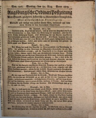 Augsburgische Ordinari Postzeitung von Staats-, gelehrten, historisch- u. ökonomischen Neuigkeiten (Augsburger Postzeitung) Montag 30. August 1819