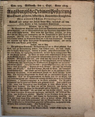 Augsburgische Ordinari Postzeitung von Staats-, gelehrten, historisch- u. ökonomischen Neuigkeiten (Augsburger Postzeitung) Mittwoch 1. September 1819