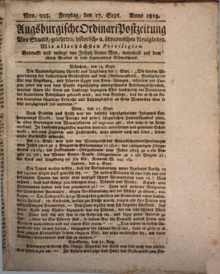 Augsburgische Ordinari Postzeitung von Staats-, gelehrten, historisch- u. ökonomischen Neuigkeiten (Augsburger Postzeitung) Freitag 17. September 1819