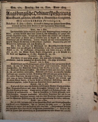 Augsburgische Ordinari Postzeitung von Staats-, gelehrten, historisch- u. ökonomischen Neuigkeiten (Augsburger Postzeitung) Freitag 12. November 1819