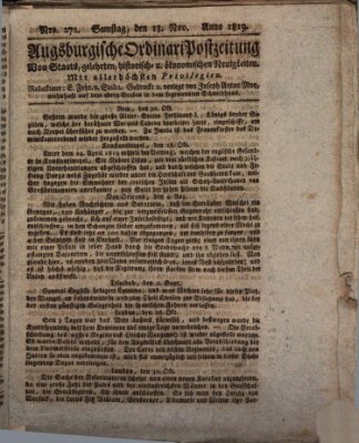 Augsburgische Ordinari Postzeitung von Staats-, gelehrten, historisch- u. ökonomischen Neuigkeiten (Augsburger Postzeitung) Samstag 13. November 1819
