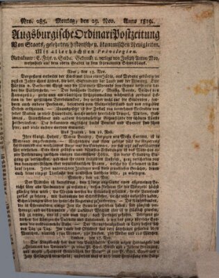 Augsburgische Ordinari Postzeitung von Staats-, gelehrten, historisch- u. ökonomischen Neuigkeiten (Augsburger Postzeitung) Montag 29. November 1819