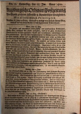 Augsburgische Ordinari Postzeitung von Staats-, gelehrten, historisch- u. ökonomischen Neuigkeiten (Augsburger Postzeitung) Donnerstag 13. Januar 1820