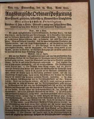 Augsburgische Ordinari Postzeitung von Staats-, gelehrten, historisch- u. ökonomischen Neuigkeiten (Augsburger Postzeitung) Donnerstag 18. Mai 1820