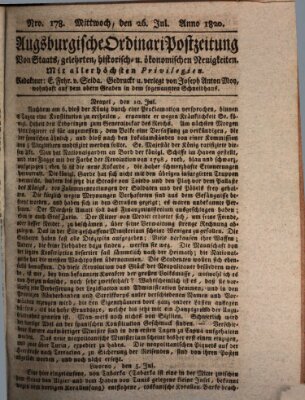 Augsburgische Ordinari Postzeitung von Staats-, gelehrten, historisch- u. ökonomischen Neuigkeiten (Augsburger Postzeitung) Mittwoch 26. Juli 1820