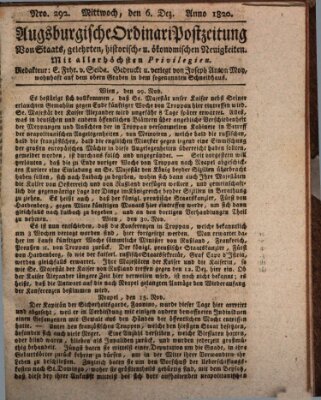 Augsburgische Ordinari Postzeitung von Staats-, gelehrten, historisch- u. ökonomischen Neuigkeiten (Augsburger Postzeitung) Mittwoch 6. Dezember 1820