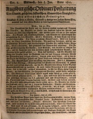 Augsburgische Ordinari Postzeitung von Staats-, gelehrten, historisch- u. ökonomischen Neuigkeiten (Augsburger Postzeitung) Mittwoch 3. Januar 1821