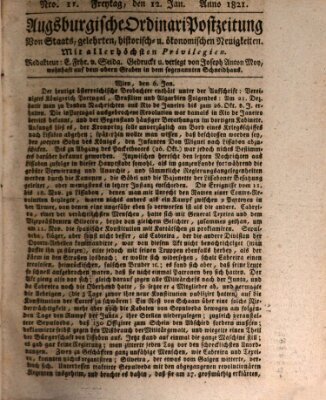 Augsburgische Ordinari Postzeitung von Staats-, gelehrten, historisch- u. ökonomischen Neuigkeiten (Augsburger Postzeitung) Freitag 12. Januar 1821