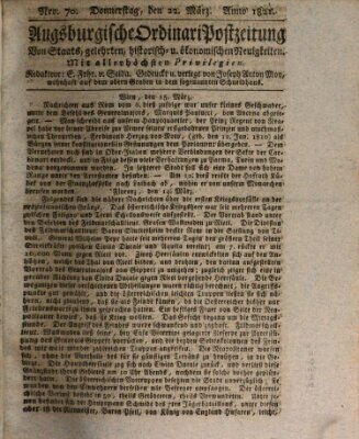 Augsburgische Ordinari Postzeitung von Staats-, gelehrten, historisch- u. ökonomischen Neuigkeiten (Augsburger Postzeitung) Donnerstag 22. März 1821