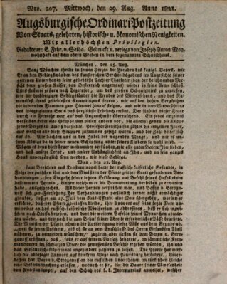 Augsburgische Ordinari Postzeitung von Staats-, gelehrten, historisch- u. ökonomischen Neuigkeiten (Augsburger Postzeitung) Mittwoch 29. August 1821