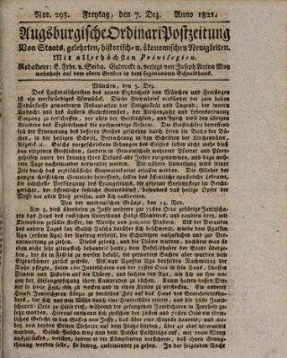Augsburgische Ordinari Postzeitung von Staats-, gelehrten, historisch- u. ökonomischen Neuigkeiten (Augsburger Postzeitung) Freitag 7. Dezember 1821