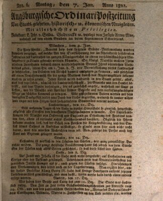 Augsburgische Ordinari Postzeitung von Staats-, gelehrten, historisch- u. ökonomischen Neuigkeiten (Augsburger Postzeitung) Montag 7. Januar 1822