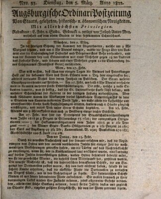 Augsburgische Ordinari Postzeitung von Staats-, gelehrten, historisch- u. ökonomischen Neuigkeiten (Augsburger Postzeitung) Dienstag 5. März 1822