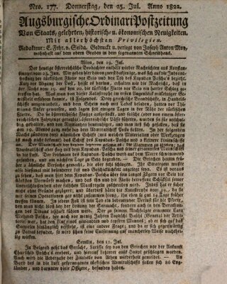 Augsburgische Ordinari Postzeitung von Staats-, gelehrten, historisch- u. ökonomischen Neuigkeiten (Augsburger Postzeitung) Donnerstag 25. Juli 1822
