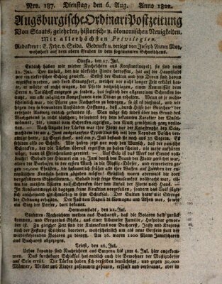 Augsburgische Ordinari Postzeitung von Staats-, gelehrten, historisch- u. ökonomischen Neuigkeiten (Augsburger Postzeitung) Dienstag 6. August 1822