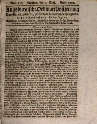 Augsburgische Ordinari Postzeitung von Staats-, gelehrten, historisch- u. ökonomischen Neuigkeiten (Augsburger Postzeitung) Montag 9. September 1822
