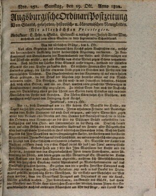Augsburgische Ordinari Postzeitung von Staats-, gelehrten, historisch- u. ökonomischen Neuigkeiten (Augsburger Postzeitung) Samstag 19. Oktober 1822
