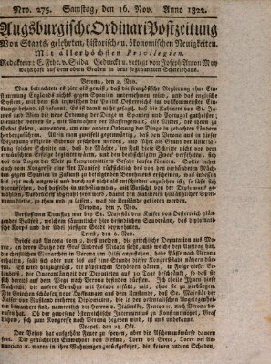Augsburgische Ordinari Postzeitung von Staats-, gelehrten, historisch- u. ökonomischen Neuigkeiten (Augsburger Postzeitung) Samstag 16. November 1822