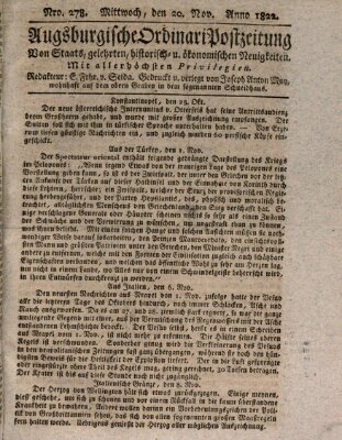 Augsburgische Ordinari Postzeitung von Staats-, gelehrten, historisch- u. ökonomischen Neuigkeiten (Augsburger Postzeitung) Mittwoch 20. November 1822