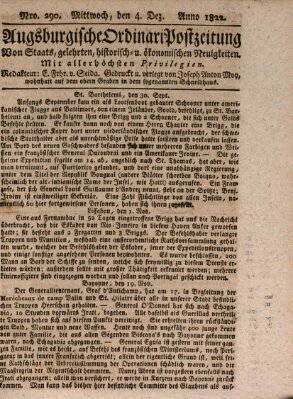 Augsburgische Ordinari Postzeitung von Staats-, gelehrten, historisch- u. ökonomischen Neuigkeiten (Augsburger Postzeitung) Mittwoch 4. Dezember 1822