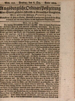 Augsburgische Ordinari Postzeitung von Staats-, gelehrten, historisch- u. ökonomischen Neuigkeiten (Augsburger Postzeitung) Freitag 6. Dezember 1822