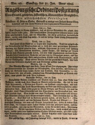Augsburgische Ordinari Postzeitung von Staats-, gelehrten, historisch- u. ökonomischen Neuigkeiten (Augsburger Postzeitung) Samstag 31. Januar 1824