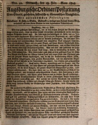 Augsburgische Ordinari Postzeitung von Staats-, gelehrten, historisch- u. ökonomischen Neuigkeiten (Augsburger Postzeitung) Mittwoch 18. Februar 1824