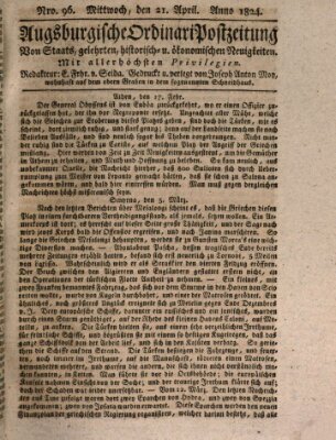 Augsburgische Ordinari Postzeitung von Staats-, gelehrten, historisch- u. ökonomischen Neuigkeiten (Augsburger Postzeitung) Mittwoch 21. April 1824
