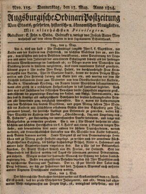 Augsburgische Ordinari Postzeitung von Staats-, gelehrten, historisch- u. ökonomischen Neuigkeiten (Augsburger Postzeitung) Donnerstag 13. Mai 1824