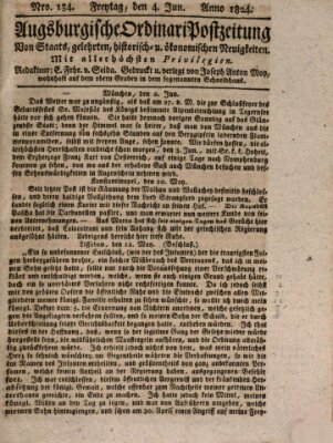 Augsburgische Ordinari Postzeitung von Staats-, gelehrten, historisch- u. ökonomischen Neuigkeiten (Augsburger Postzeitung) Freitag 4. Juni 1824