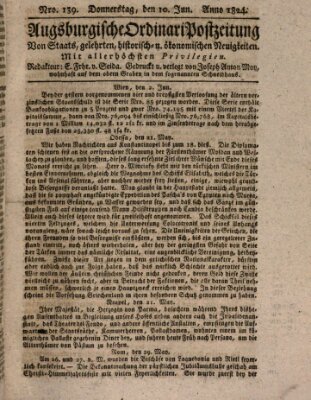 Augsburgische Ordinari Postzeitung von Staats-, gelehrten, historisch- u. ökonomischen Neuigkeiten (Augsburger Postzeitung) Donnerstag 10. Juni 1824